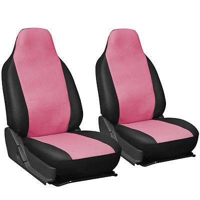Istiloshoppe Car Accessories Faux Leather Car Seat Covers Pink Black 2pc Bucket Set w/Integrated Head Rests