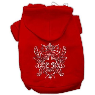 Mirage Pet Products 8-Inch Rhinestone Fleur De Lis Shield Hoodies, X-Small, Red