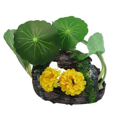 Fish Tank Landscaping Simulation Barrel Style Water Lily Yellow Floral Ornament