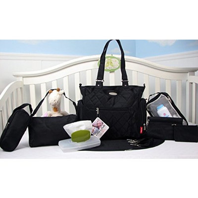 SoHo diaper bag Tribeca 9 pieces nappy tote bag for baby mom dad stylish insulated unisex multifunction travel large capacity durable includes changing pad stroller straps mesh organizer Black