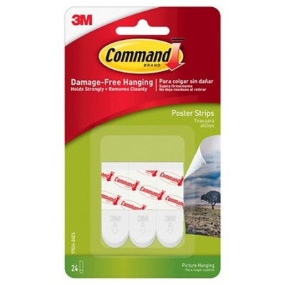 3M Command⢠Small Poster Strips, White, 24 Strips