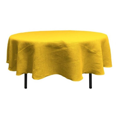 LA Linen TCBurlap72R-Yellow Round Dyed Natural Burlap Tablecloth Yellow - 72 in.