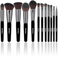 BS-MALL Makeup Brushes Premium Synthetic Kabuki Foundation Blending Blush Eyeliner Face Powder Basic Eyeshadow Lip Foundation Makeup Brush Set(12 Pcs, Grey Black)
