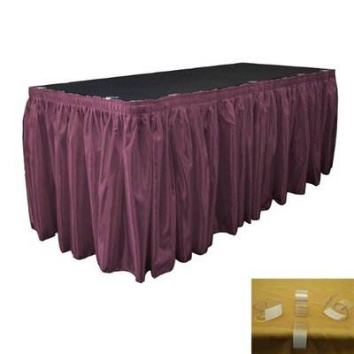 LA Linen SkirtBridal17X29-10Lclips-EggplantB42 Bridal Satin Table Skirt with 10 L-Clips Eggplant - 17 ft. x 29 in.