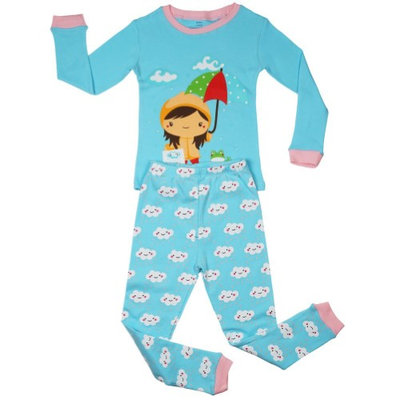 Elowel Pajamas Elowel Big Girls Blue Rainy Girl Long Sleeve Cotton 2 Pc Pajama Set 7