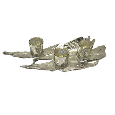 Rojo 16 Costa Brava Bark 3-Votive T-Light Holder in Silver