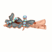 Copper-Tone Blue Pearlized Enamel Butterfly Hair Clip