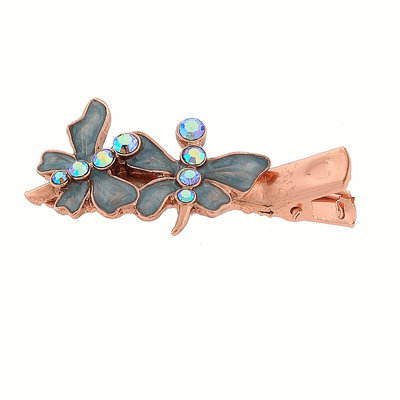 Copper-Tone Blue Pearlized Enamel Butterfly Hair Clip
