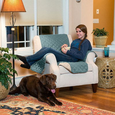 Great Bay Home Kaylee Collection Blue Silver Reversible Quilted Chair Furniture Protector