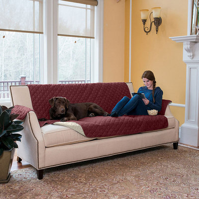 Great Bay Home Kaylee Collection Oxblood Red Reversible Quilted Furniture Sofa Protector