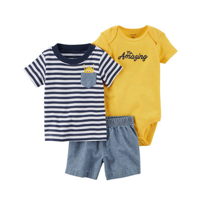 Carter's 3-Pc. Cotton Striped T-Shirt, Bodysuit & Chambray Shorts Set, Baby Boys (0-24 months)