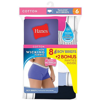 Hanes Cotton Sporty Boyshort Panties, 6+2 Bonus Pack