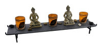 Sitting Buddha 3 Piece Candle Holder and Slate Tray Set