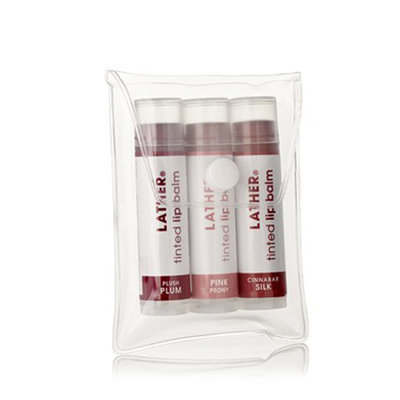 LATHER tinted lip balms trio (CINNABAR SILK, PINK PEONY, PLUSH PLUM) (set)