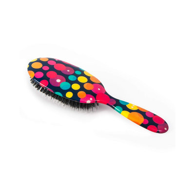 Rock & Ruddle Large Black with Multicolor Dots Mixed-Bristle Hairbrush