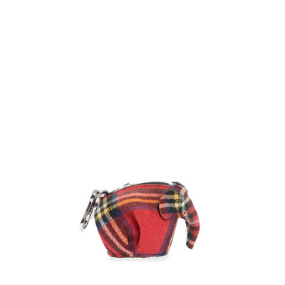 Loewe Plaid Elephant Bag Charm/Coin Purse, Red