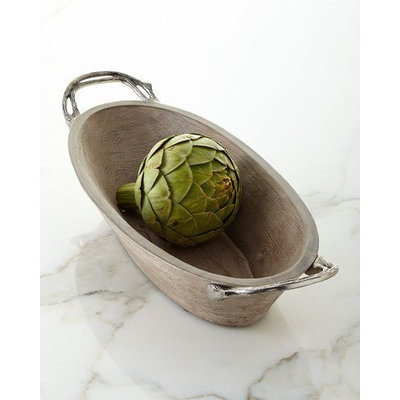 Weathered Wood Handled Oval Serving Bowl