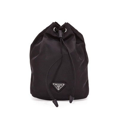 Prada Vela Drawstring Pouch, Black (Nero)