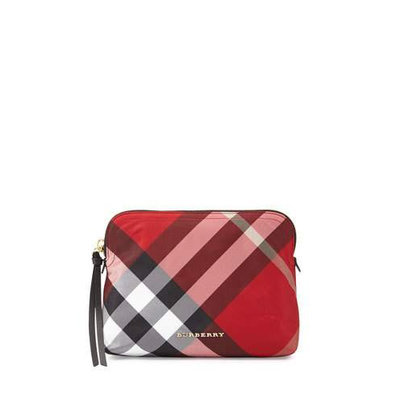 Burberry Large Check Nylon Pouch, Size One Size - Parade Red
