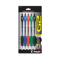 Pilot G2 Roller Gel Pens, Extra Fine Point, 0.5mm, Assorted, 5/Pack