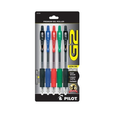 Pilot G2 Roller Gel Pens, Extra Fine Point, 0.5mm, Assorted, 5/Pack