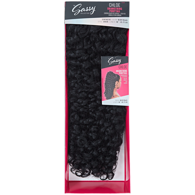 The Sassy Collection Chloe Off Black 18 Inch Drawstring Ponytail