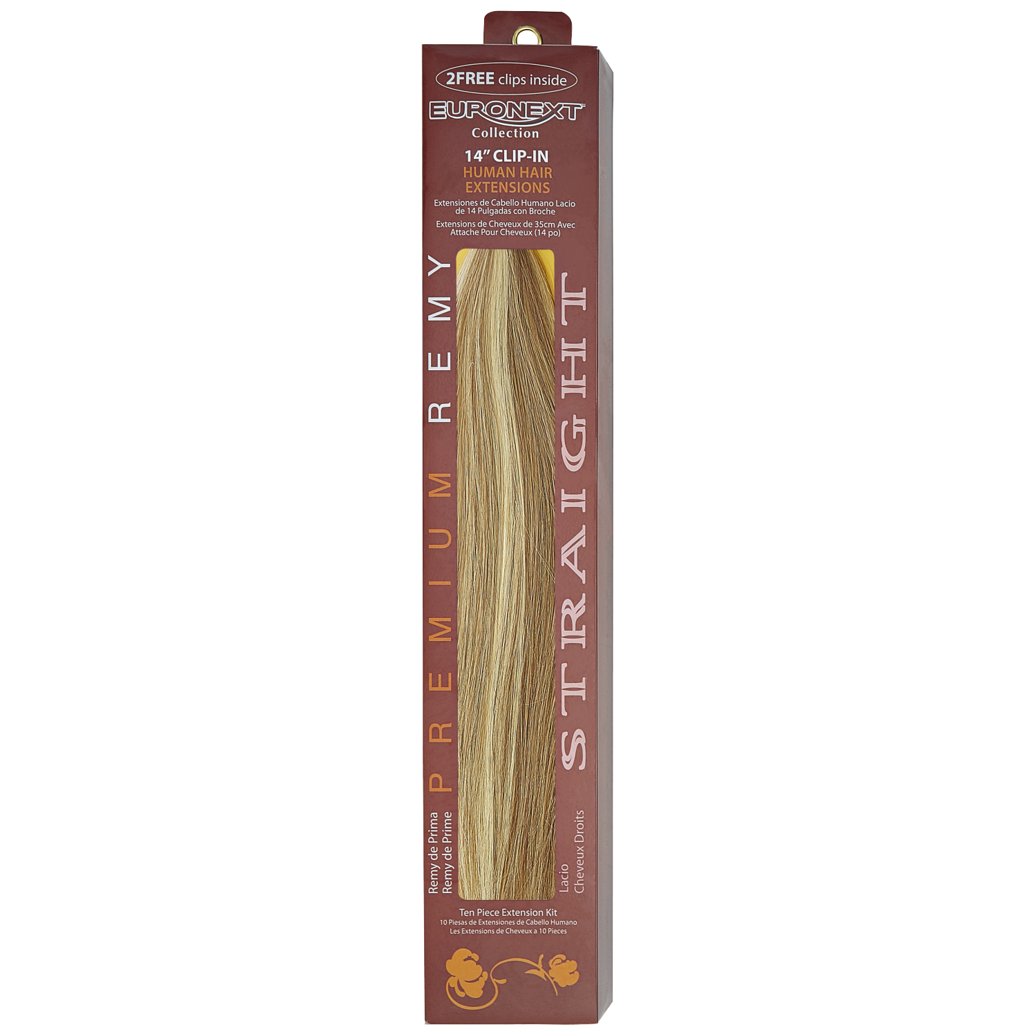Euronext Premium Remy 14-inch Clip-In Human Hair Extensions Dark