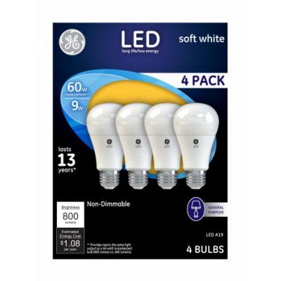G E Lighting 4 Packs GE 4PK 9W WHT A19 Bulb