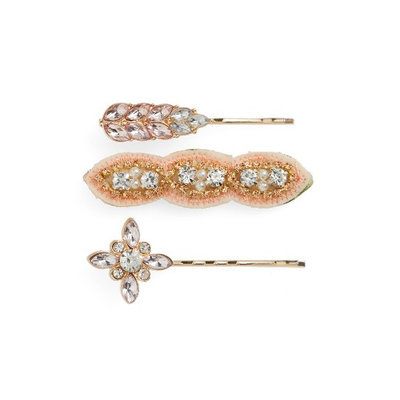 Natasha Couture 3-Pack Embellished Bobby Pins, Size One Size - Pink