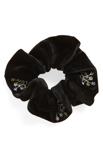 Topshop Embroidered Velvet Scrunchie, Size One Size - Black