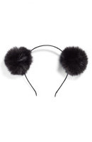 Tasha Double Faux Fur Pom Headband, Size One Size - Black