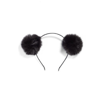 Tasha Double Faux Fur Pom Headband, Size One Size - Black