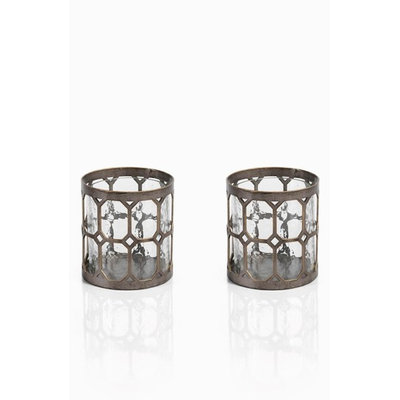 Zodax Tall Guilded Hurricane Candle Holder - Set of 2