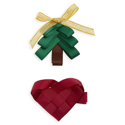 Milledeux 2-Piece Tree & Heart Hair Clip Set, Size One Size - Green