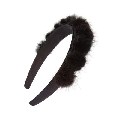 Tasha Genuine Mink Pom Headband, Size One Size - Black