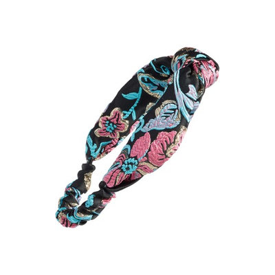 Berry Knotted Brocade Head Wrap, Size One Size - Black