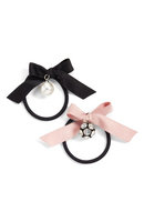 Cara 2-Pack Bow With Imitation Pearl & Crystal Charm Ponytail Holders, Size One Size - Black