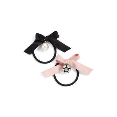 Cara 2-Pack Bow With Imitation Pearl & Crystal Charm Ponytail Holders, Size One Size - Black