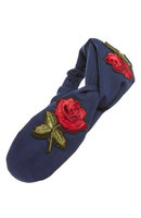 Cara Embroidered Rose Patch Twist Head Wrap, Size One Size - Blue
