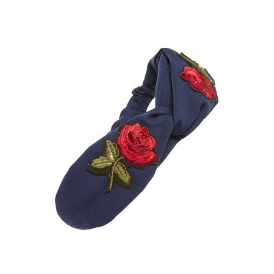 Cara Embroidered Rose Patch Twist Head Wrap, Size One Size - Blue