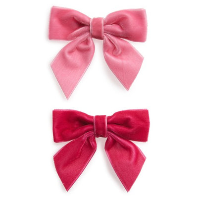 Milledeux 2-Piece Velvet Bow Hair Clip Set, Size One Size - Pink
