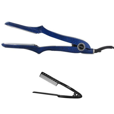 Crocs CROC Skin Titanium Ceramic Straightening Digital 1.5' Flat Hair Iron - Blue with Croc Easy Iron Comb