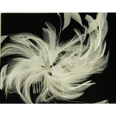 Handmade Austrian Crystals With White Feather Hair comb 4421