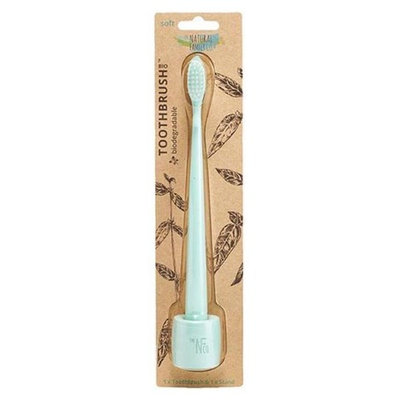 The Natural Family 232488 Biodegradable Soft Toothbrushes Rivermint Toothbrush & Stand