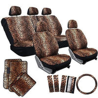 Istiloshoppe Car Accessories 21pc Seat Cover Leopard Cheetah Animal Print For Van + Floor Mat Belt Pads Wheel