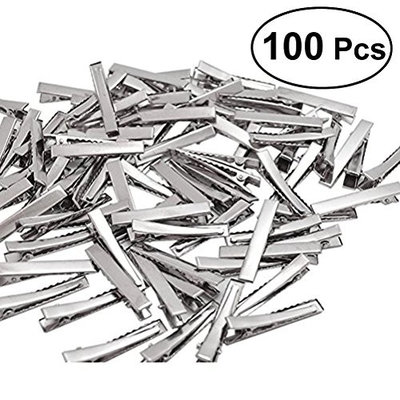 Frcolor 100Pcs Silver Tone Barrette Blank Hair Clips Great for DIY hair bows Beads Jewelry Making (100 x 4.5cm)