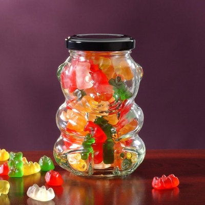 Luxury Gourmet Sweets Teddy Bear Glass Gift Jar with Gummy Bears