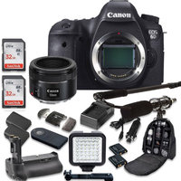 Canon EOS 6D 20.2 MP Full Frame CMOS Digital SLR DSLR Camera with EF 50mm F/1.8 STM Lens + 2pc SanDisk 32GB Memory Cards + Battery Power Grip + Special Promotional Holiday Accessory Bundle