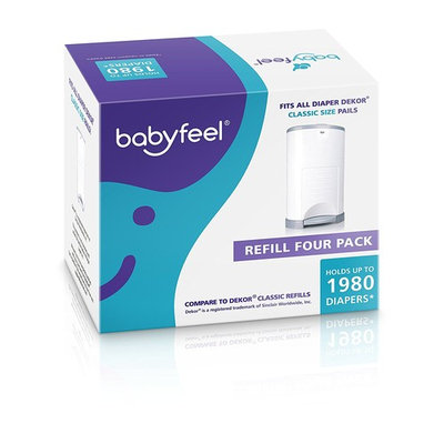 Babyfeel - 4 Count Refill - Fits Dekor Classic Diaper Pails - New Powder Scent - Powerful Odor Elimination - Holds up to 1980 Diapers - Extra Thick - Strong and Durable