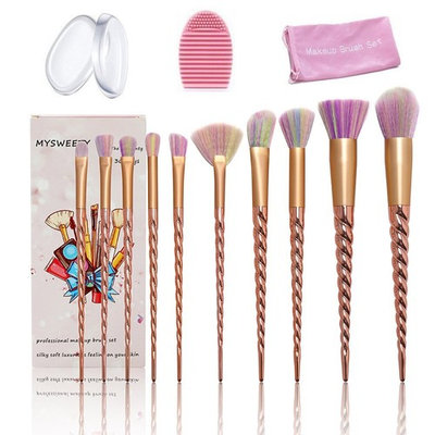 14PCS Makeup Brushes Set, MYSWEETY Unicorn Makeup Brushes 10Pcs Foundation Powder Cream Blush Brush Kits + 2pcs Silicone Makeup Sponge + 1pc Makeup Brush Egg + 1pc Makeup Brush Bag